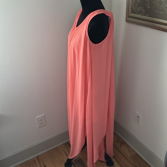 MICHAEL- Michael Kors Caribbean Pink (peach) sleeveless V cleavage Flowy dress S - Picture 3 of 6